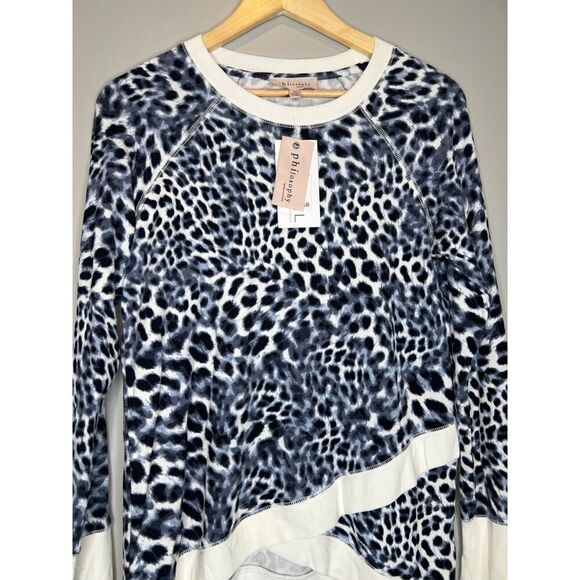 philosophy sweater cheetah leopard white blue pullover sweatshirt size SMALL - Picture 3 of 6
